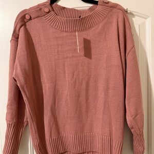 New York & Company Dusty Pink Button-Shoulder Sweater